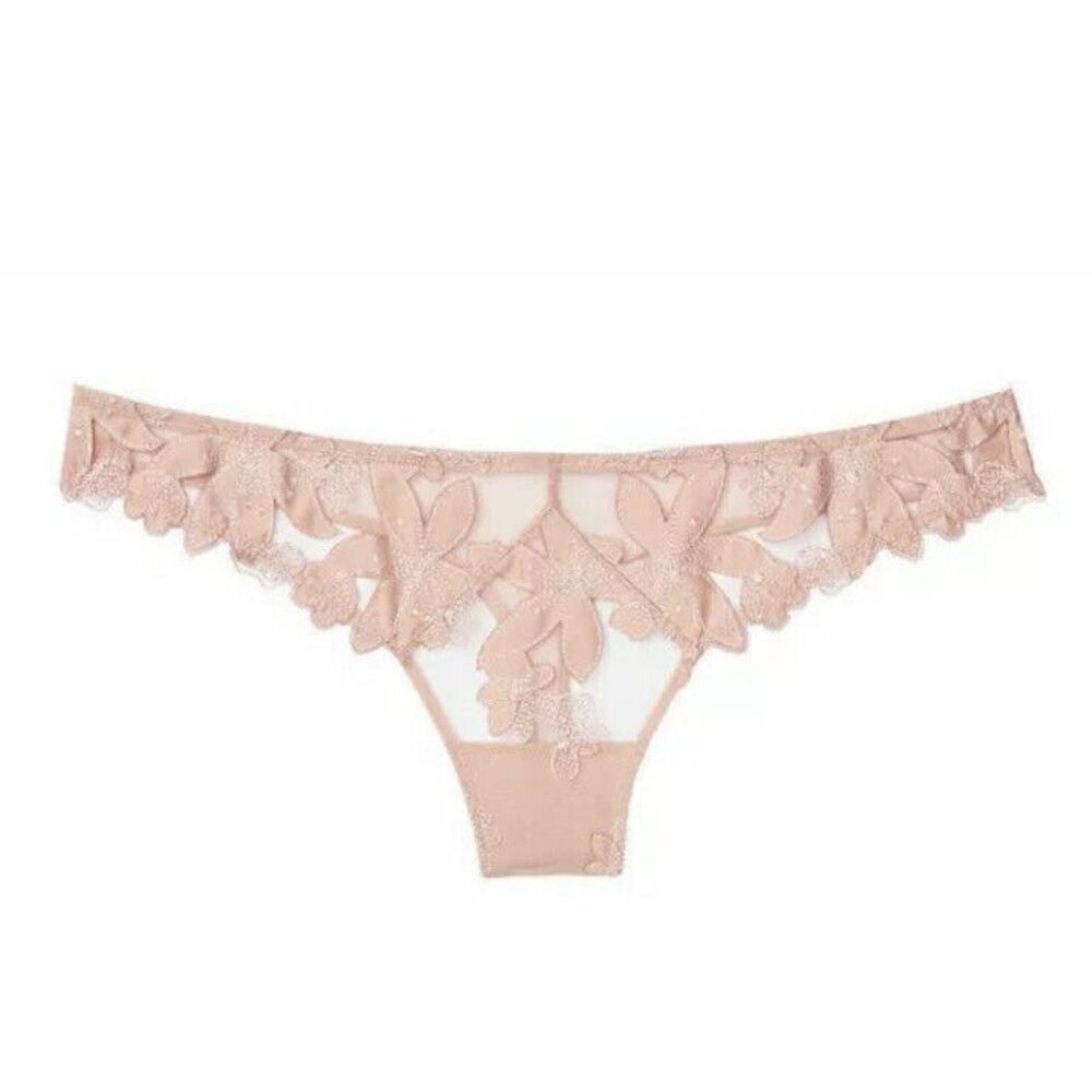 NWT‎ Victoria's Secret Very Sexy Thong Panties Pink Floral Embroidered Sz L
